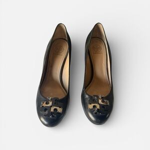 Tory Burch Black Leather Wedge Shoes